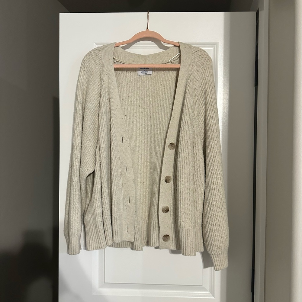 Old Navy Cream Button-Up Ribbed Cardigan